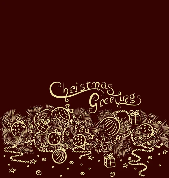 Fond de Noël avec une guirlande dorée à la main et félicitations — Image vectorielle