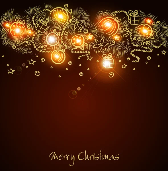 Fond de Noël avec une guirlande dorée rayonnante faite main — Image vectorielle