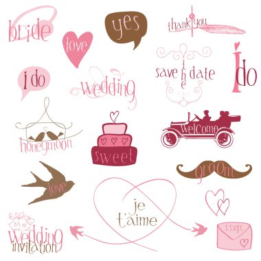 Romantic Wedding Design Elements -for invitation, scrapbook clipart