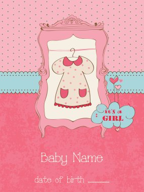 Baby Girl Arrival Card with place for your text in vector clipart