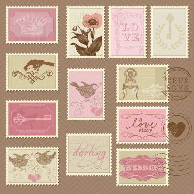 Retro Postage Stamps - for wedding design, invitation clipart