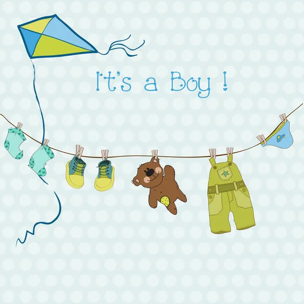 Baby Boy Ducha o tarjeta de llegada con lugar para su texto — Vector de stock