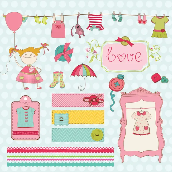 宝宝剪贴簿-婴儿女孩衣柜的设计元素 — 图库矢量图片