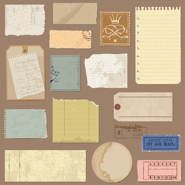 Conjunto de objetos de papel antigo - para design e scrapbook em vetor — Vetor de Stock