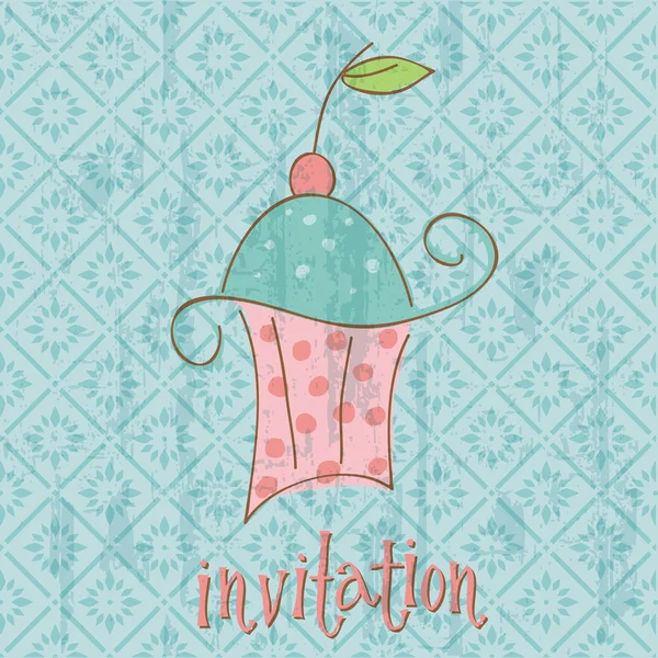 Tarjeta de invitación Vintage con lindo Cupcake - en el vector — Vector de stock
