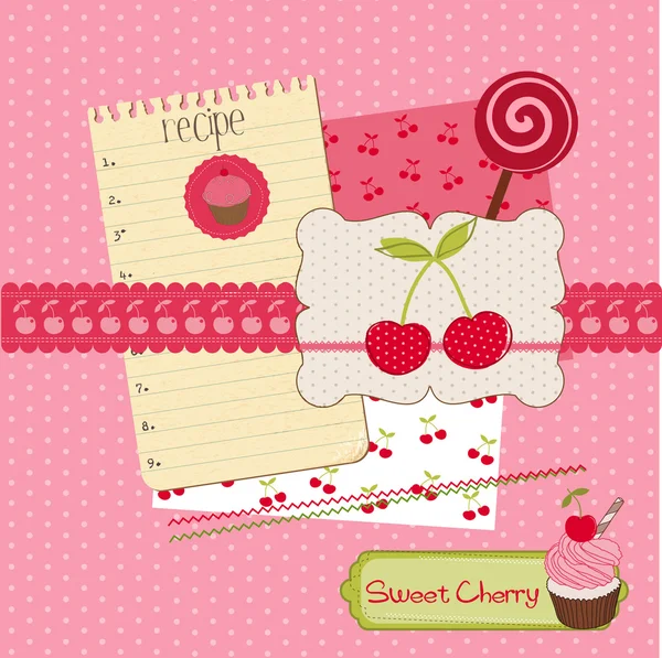 Elementy projektu notatnik - sweet cherry i desery w wektor — Wektor stockowy