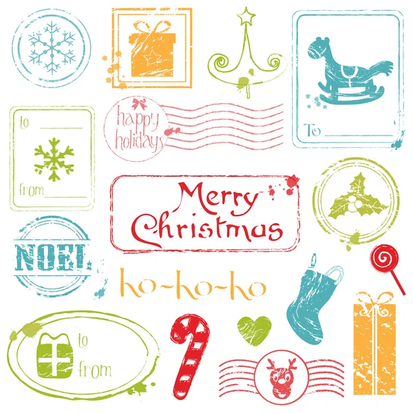 Christmas Grunge Stamps Collection - great set for your design — Stock Vector