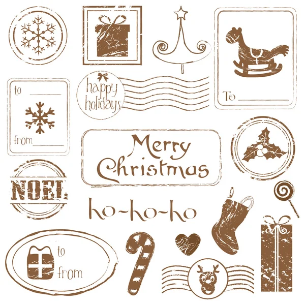 Collezione di francobolli Grunge di Natale - set perfetto per il tuo design — Vettoriale Stock