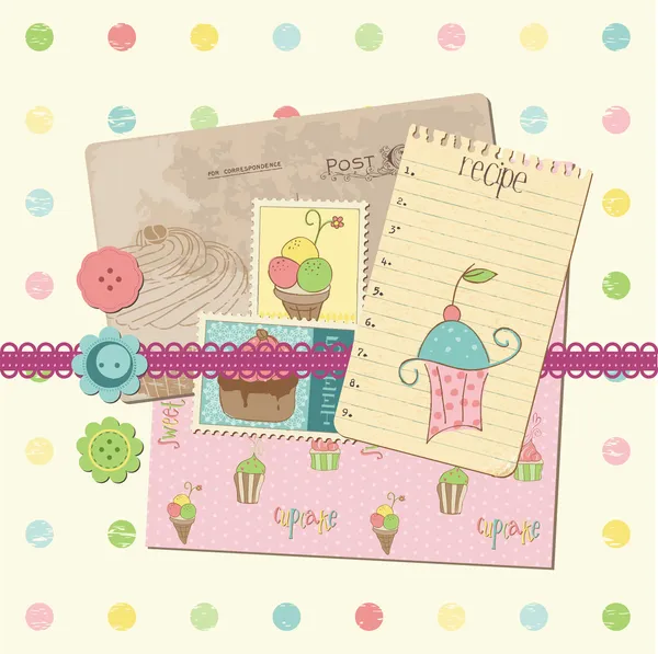 Elementos de design Scrapbook - Bolos doces e sobremesas — Vetor de Stock