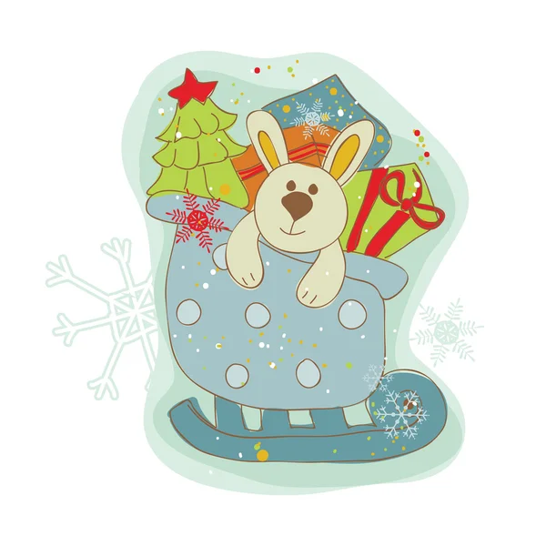 Retro bunny kerstkaart - voor Plakboek, design, uitnodiging — Stockvector