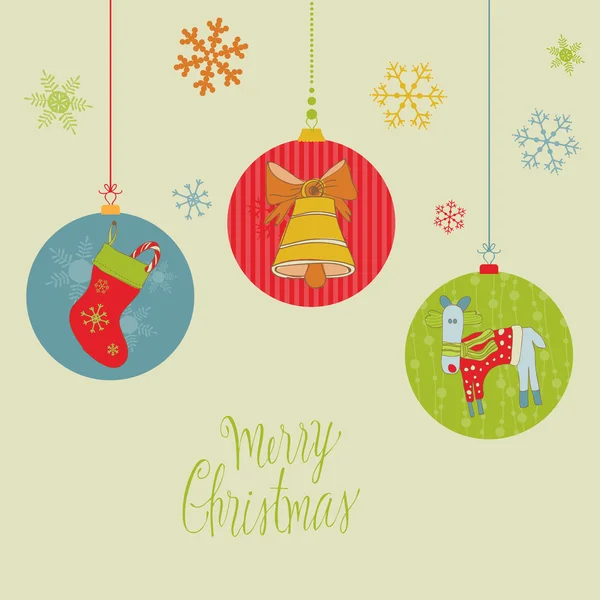 Carte boules de Noël rétro - pour scrapbook, design, invitation — Image vectorielle