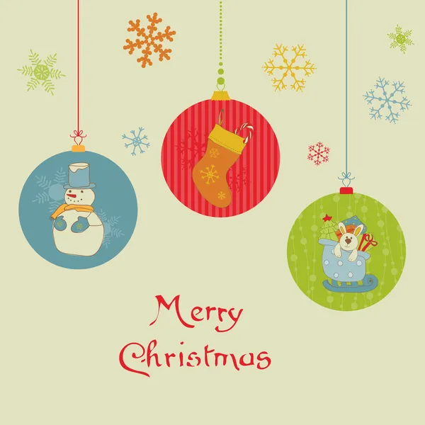 Carte boules de Noël rétro - pour scrapbook, design, invitation — Image vectorielle