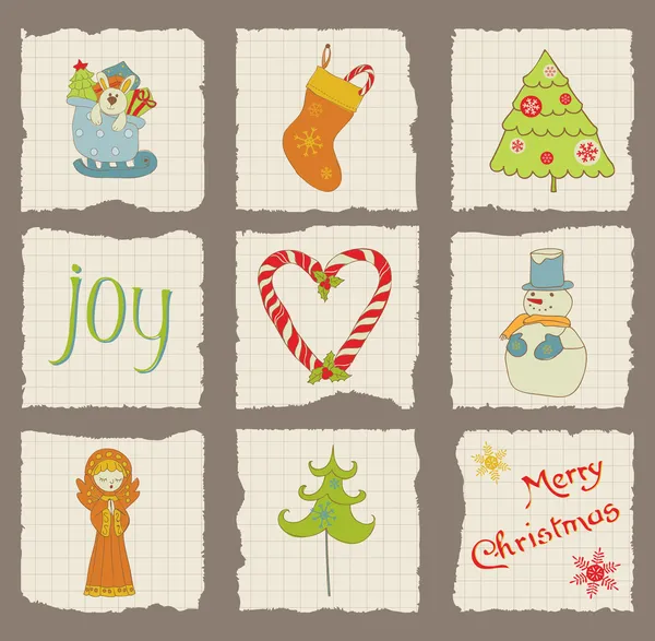 Christmas Design Elements on torn Paper - for scrapbook, design — Stock Vector