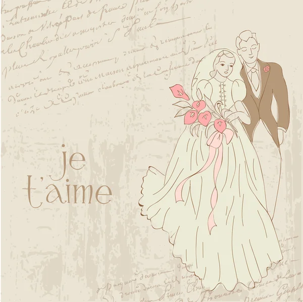Carte de mariage Vintage - pour le design, invitation, félicitations — Image vectorielle