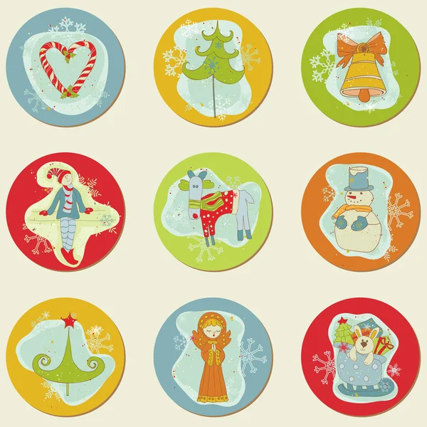 Pegatinas de Navidad - elementos de diseño para álbum de recortes, invitación — Archivo Imágenes Vectoriales
