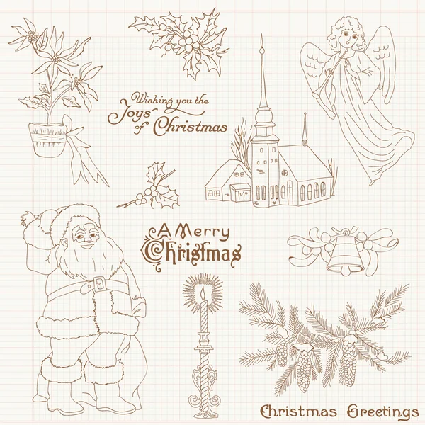 Christmas Vintage Design Elements - para álbumes de recortes, invitaciones — Archivo Imágenes Vectoriales