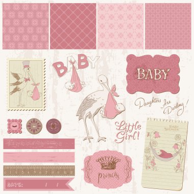 Scrapbook Vintage design elements - Baby Girl Announcement clipart