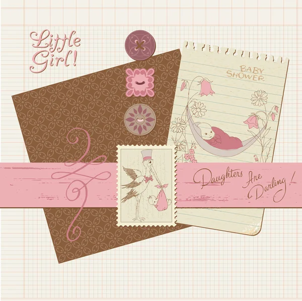 Sammelalbum Vintage Designelemente - Baby Girl Ankündigung — Stockvektor