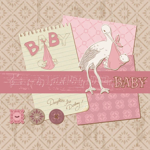 Скрапбук Винтажные элементы дизайна - Baby Girl Announcement — стоковый вектор