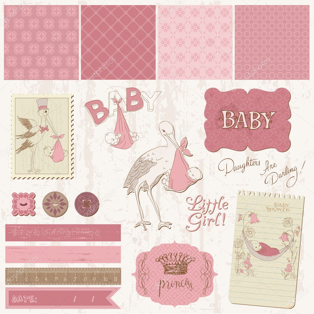 Scrapbook Vintage design elements - Baby Girl Announcement