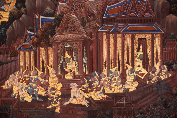 stock image Thai Ramayana painting.
