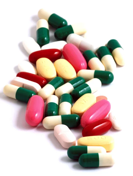 Pillen in vielen Formen und Farben gruppiert — Stockfoto