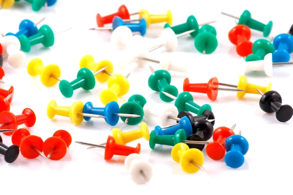 stock image Collection of various pushpins on white background