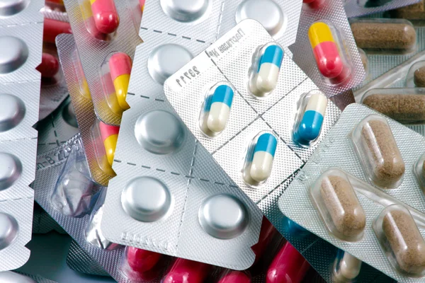 Pillen Vielen Formen Und Farben Gruppiert — Stockfoto