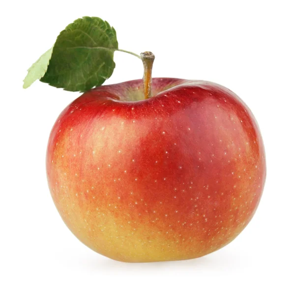 Rote Apfelfrucht mit Blatt — Stockfoto