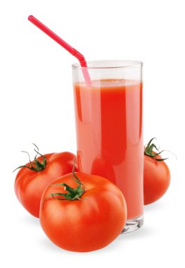 Glass of tomato juice isolated on white clipart