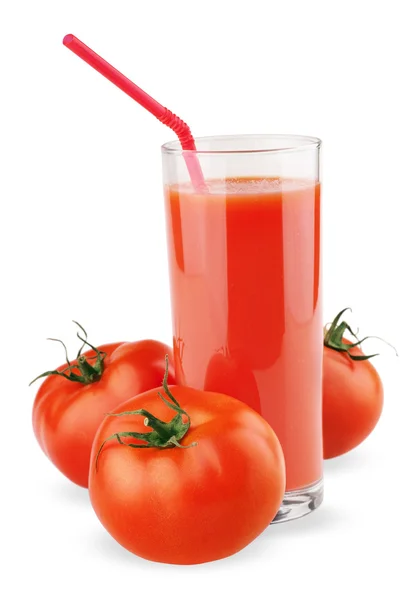 stock image Glass of tomato juice isolated on white