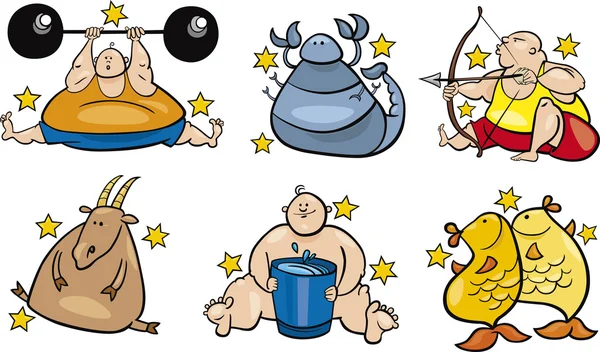 Six overweight zodiac signs — Stock Vector