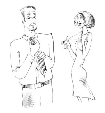 Man and woman body language clipart