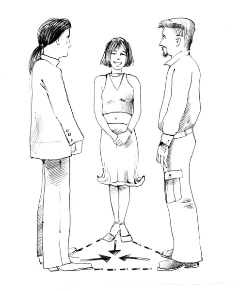 Женщина и двое мужчин разговаривают — стоковое фото