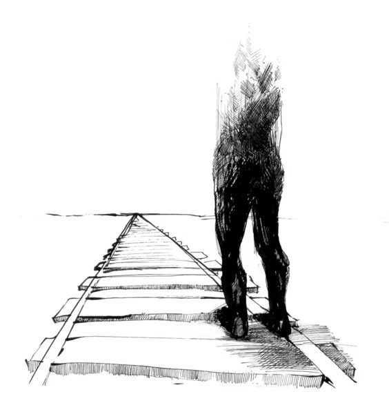 Mann auf den Gleisen — Stockfoto
