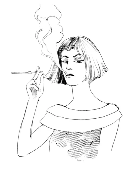Femme fumant une cigarette — Photo