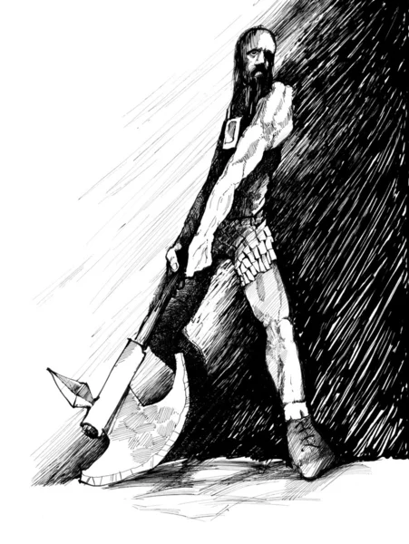 Ancient fantasy warrior with axe — Stock Photo, Image