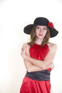 Bayan kırmızı elbise ve şapka