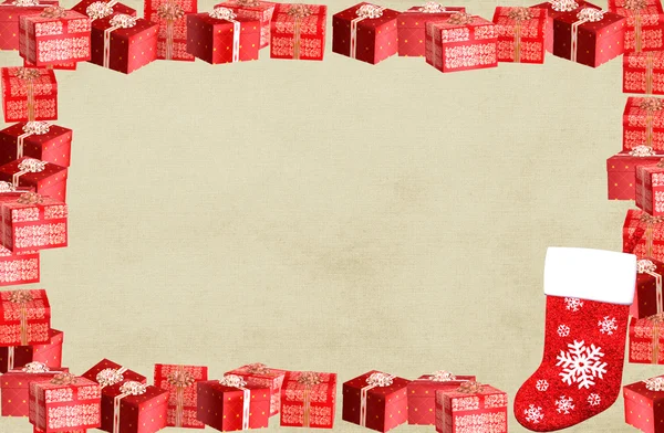 Cornice natalizia con scatole regalo — Foto Stock