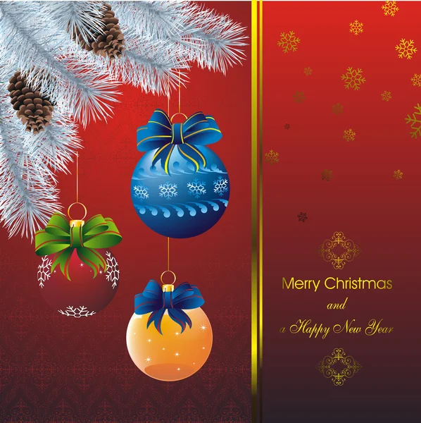 Neujahrskarte mit Tanne auf orientalischem rotem Muster — Stockvektor