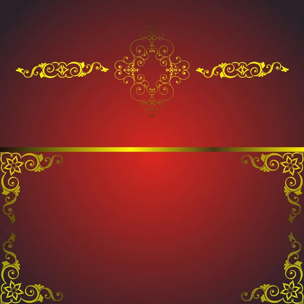 Roter Rahmen mit goldener Arabeske — Stockvektor