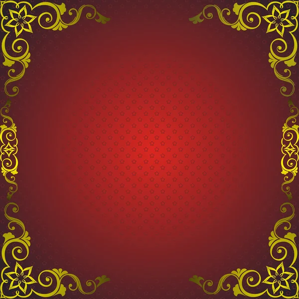 Moldura vermelha com decoração dourada — Vetor de Stock