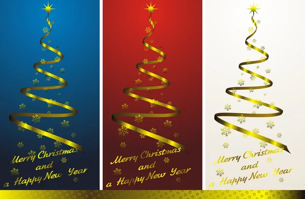 Christmas tree set with golden decor — Stock Vector