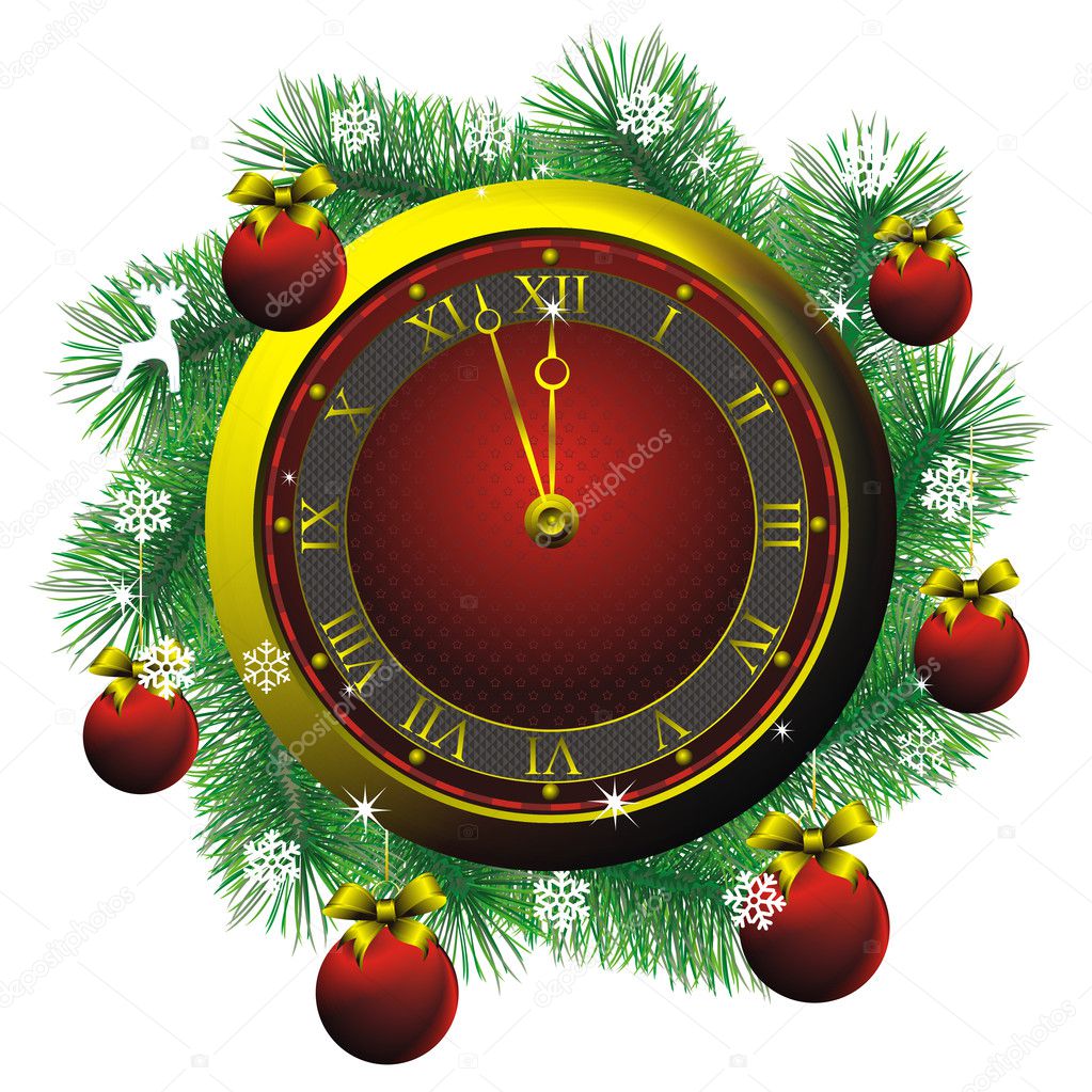 Christmas fir wreath and golden watch