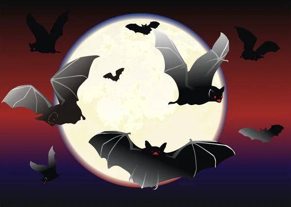 Bats on a moonlit nigth — Stock Vector