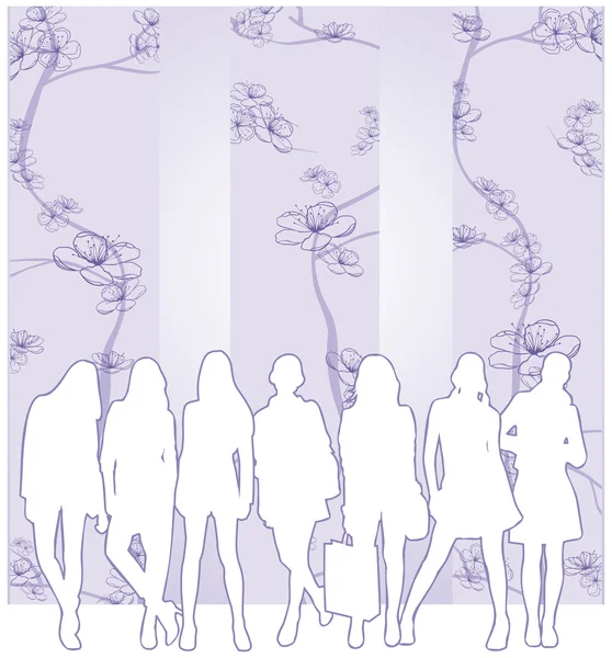 Modèle de fleur de printemps avec silhouette féminine — Image vectorielle