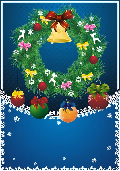 新的一年卡与圣诞花环 — 图库矢量图片