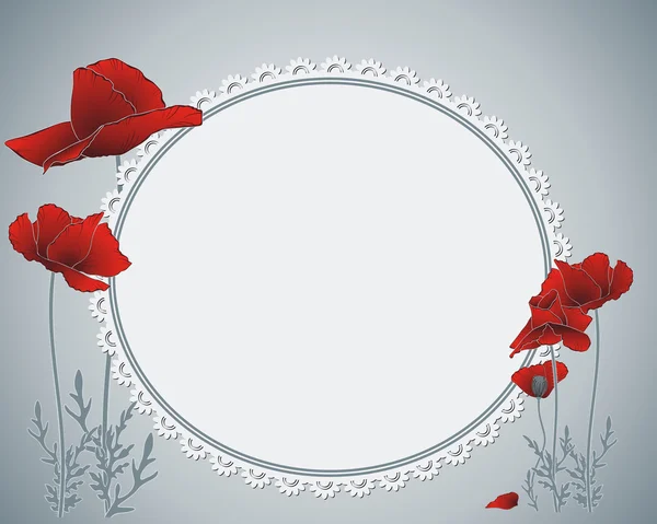 Borda floral com papoilas vermelhas — Vetor de Stock