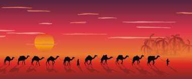 Caravan of camels in the desert clipart