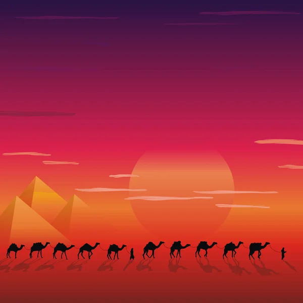 Караван верблюдов в пустыне — стоковый вектор